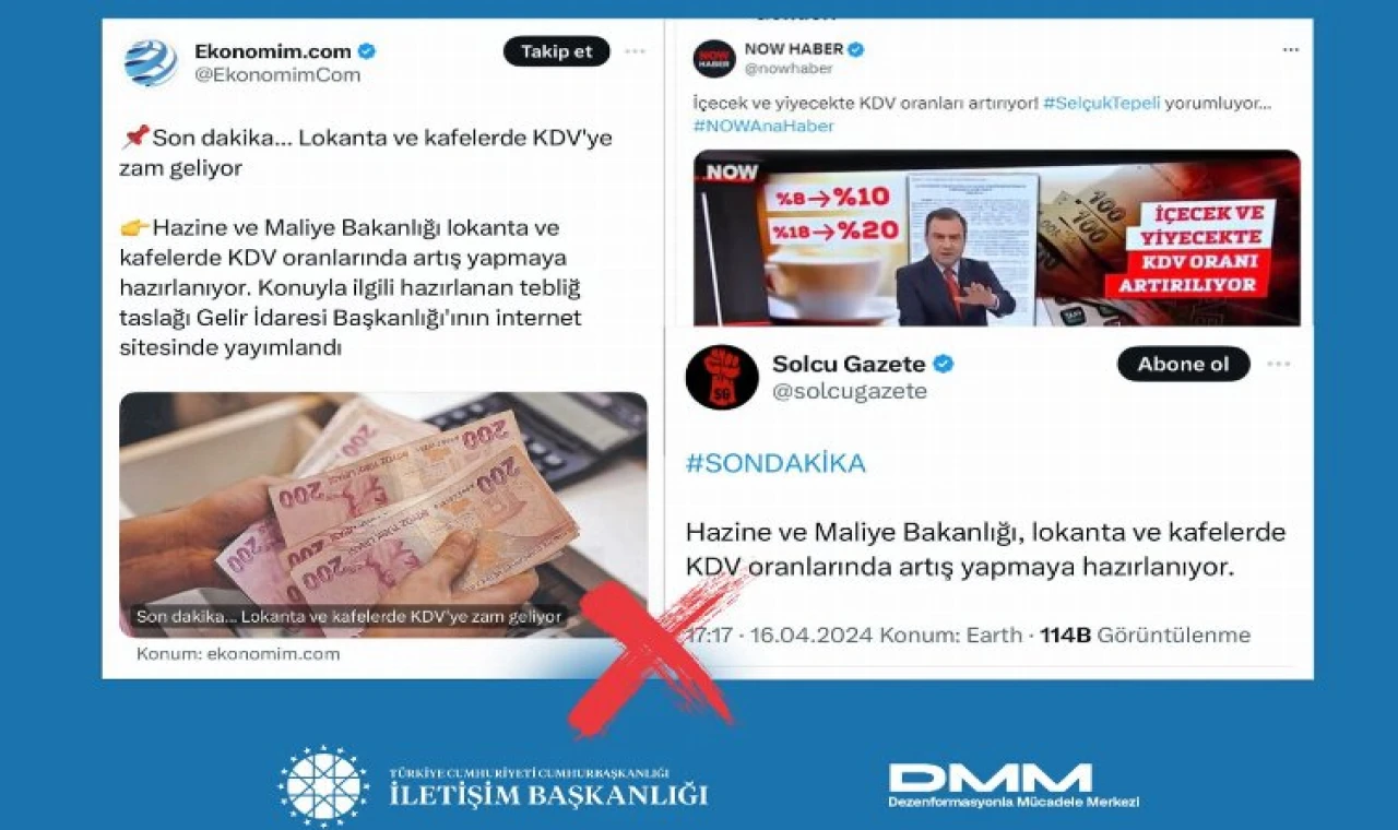 İletişim: Yiyecek ve içecekte KDV artışı yok!