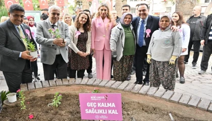 Meme kanseri için pembe çiçekler toprakla buluştu