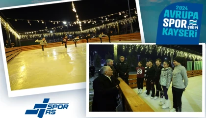 Kayseri’de Açık Hava Buz Pateni Pisti bayramda ilgi odağı oldu